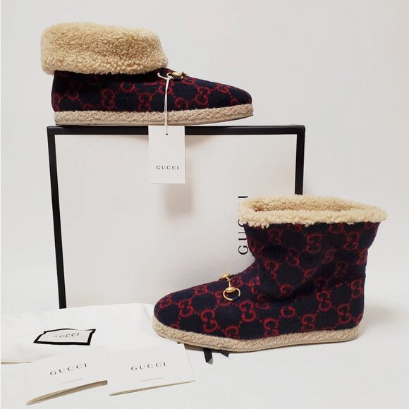 GUCCI SHOES MENS FRIA GG MARINO WOOL SHEARLING HORSEBIT BOOTS - Picture 6 of 13